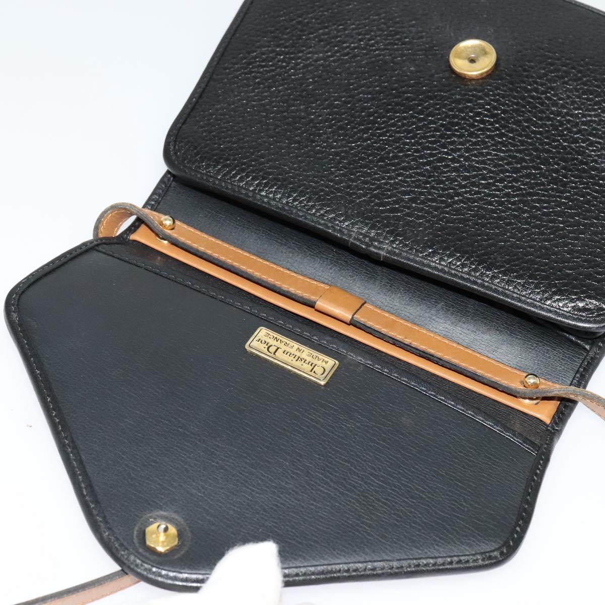 Christian Dior Shoulder Bag Leather Black Gold Auth BA2043