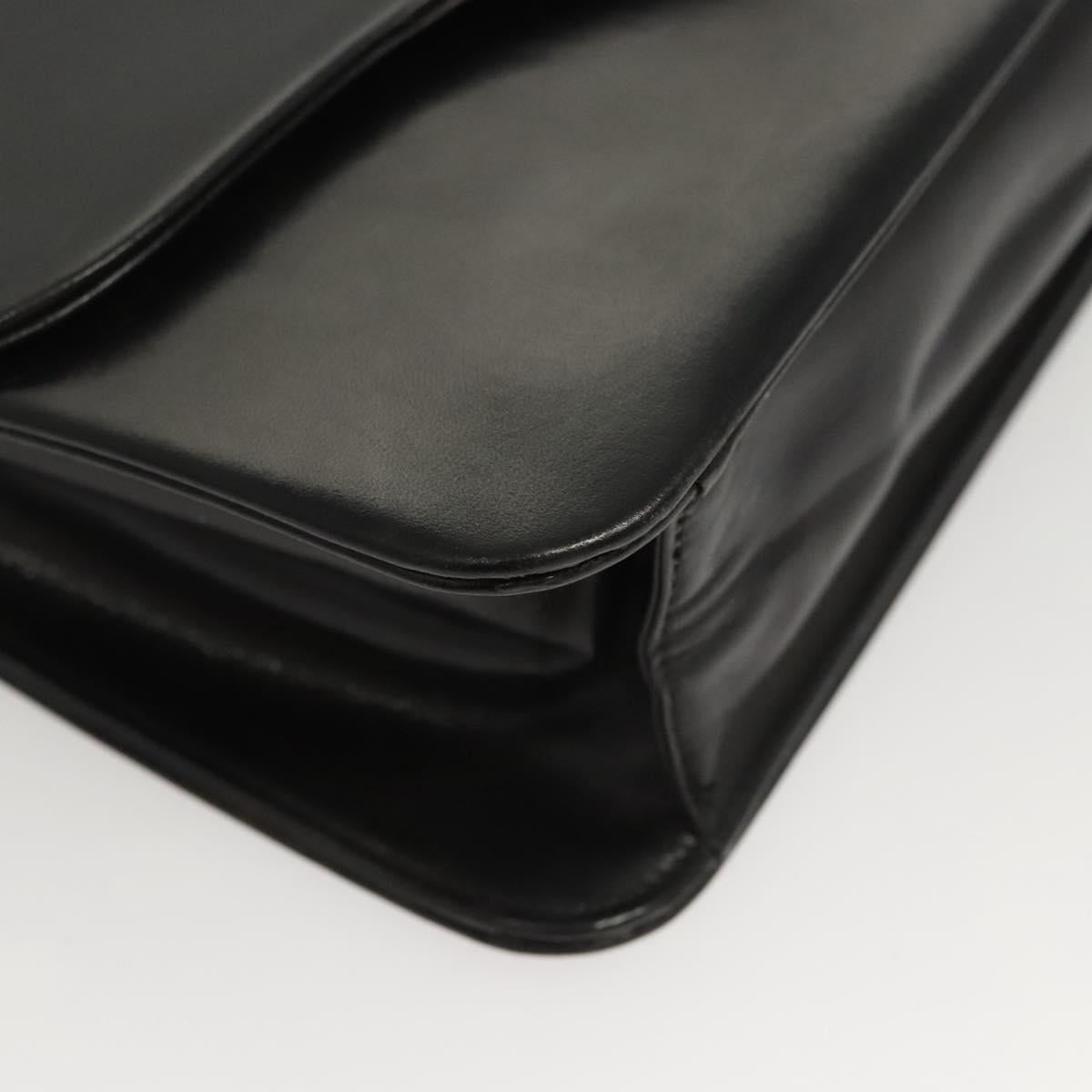 Christian Dior Chain Shoulder Bag Leather Black Gold Auth BA2045