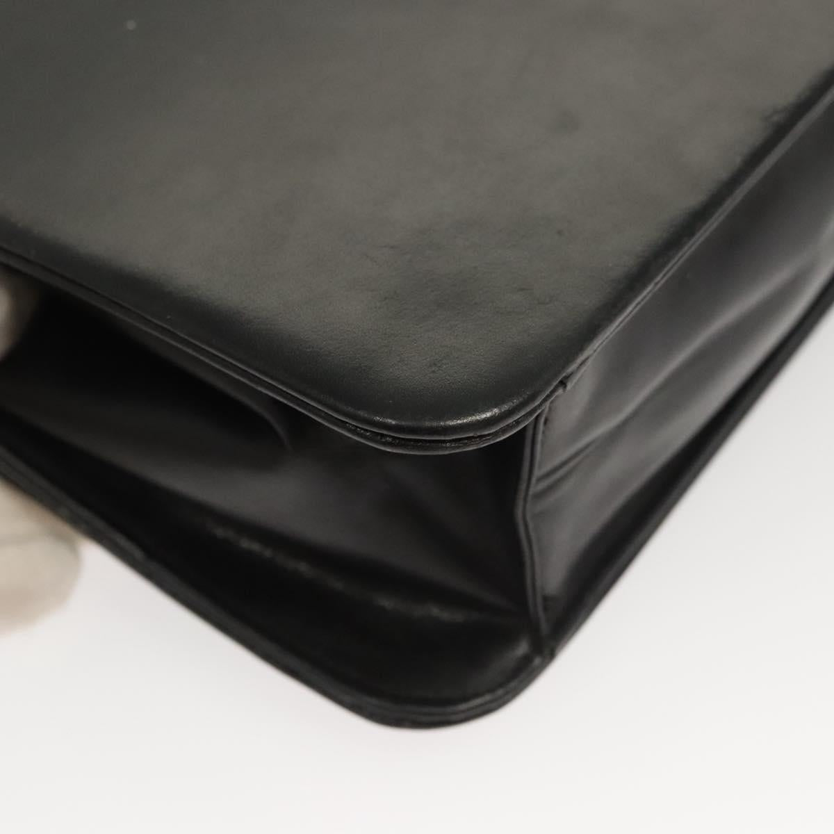 Christian Dior Chain Shoulder Bag Leather Black Gold Auth BA2045