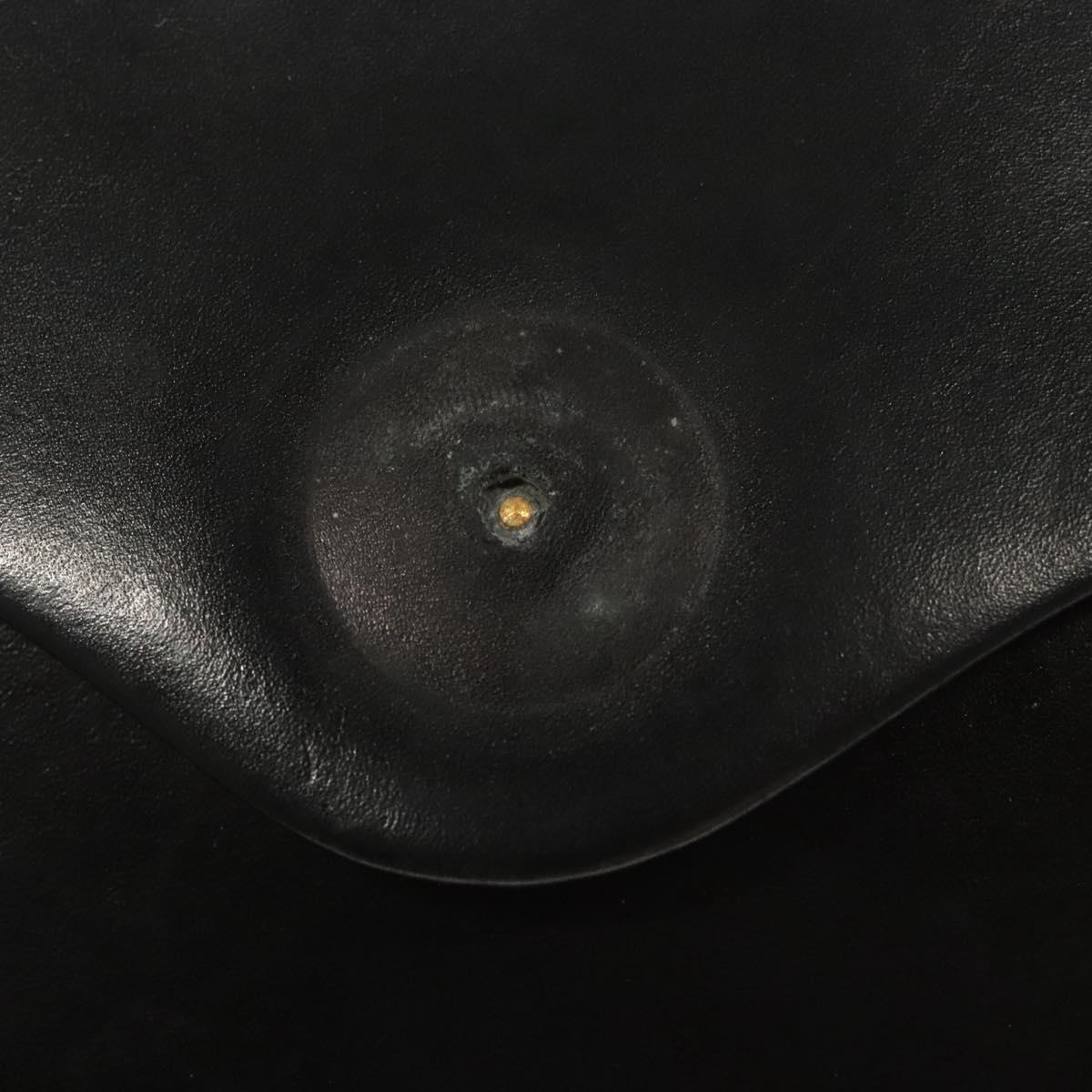 Christian Dior Chain Shoulder Bag Leather Black Gold Auth BA2045