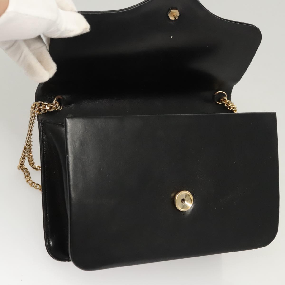 Christian Dior Chain Shoulder Bag Leather Black Gold Auth BA2045