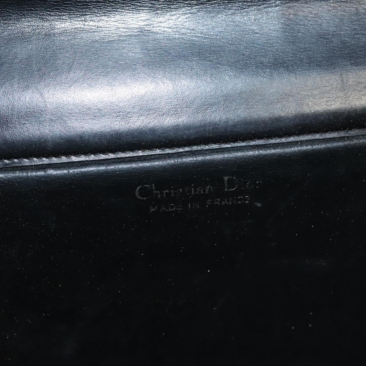 Christian Dior Chain Shoulder Bag Leather Black Gold Auth BA2045