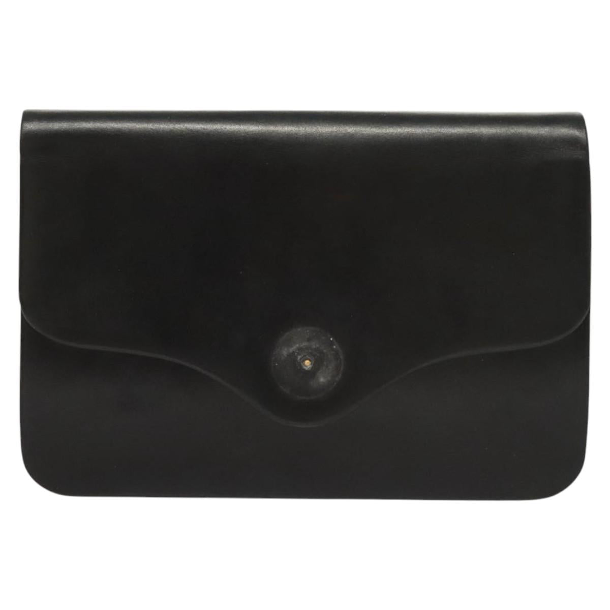 Christian Dior Chain Shoulder Bag Leather Black Gold Auth BA2045