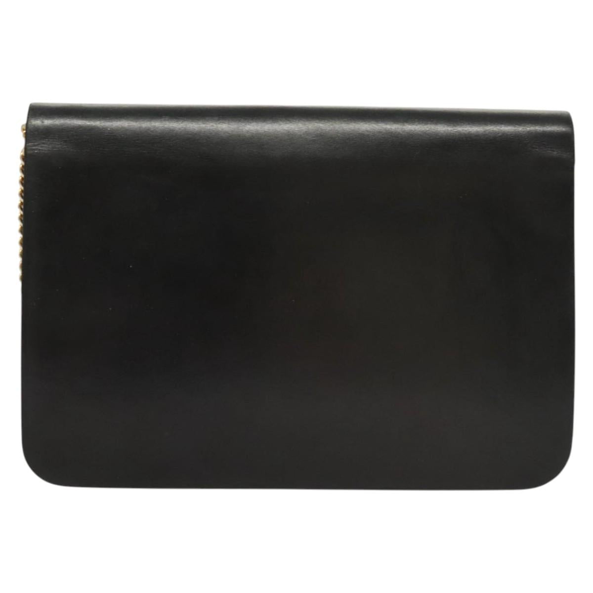 Christian Dior Chain Shoulder Bag Leather Black Gold Auth BA2045