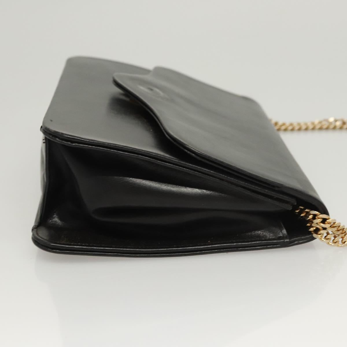 Christian Dior Chain Shoulder Bag Leather Black Gold Auth BA2045
