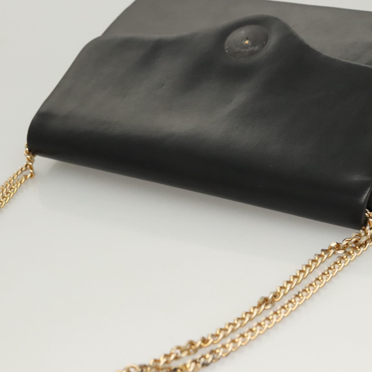 Christian Dior Chain Shoulder Bag Leather Black Gold Auth BA2045