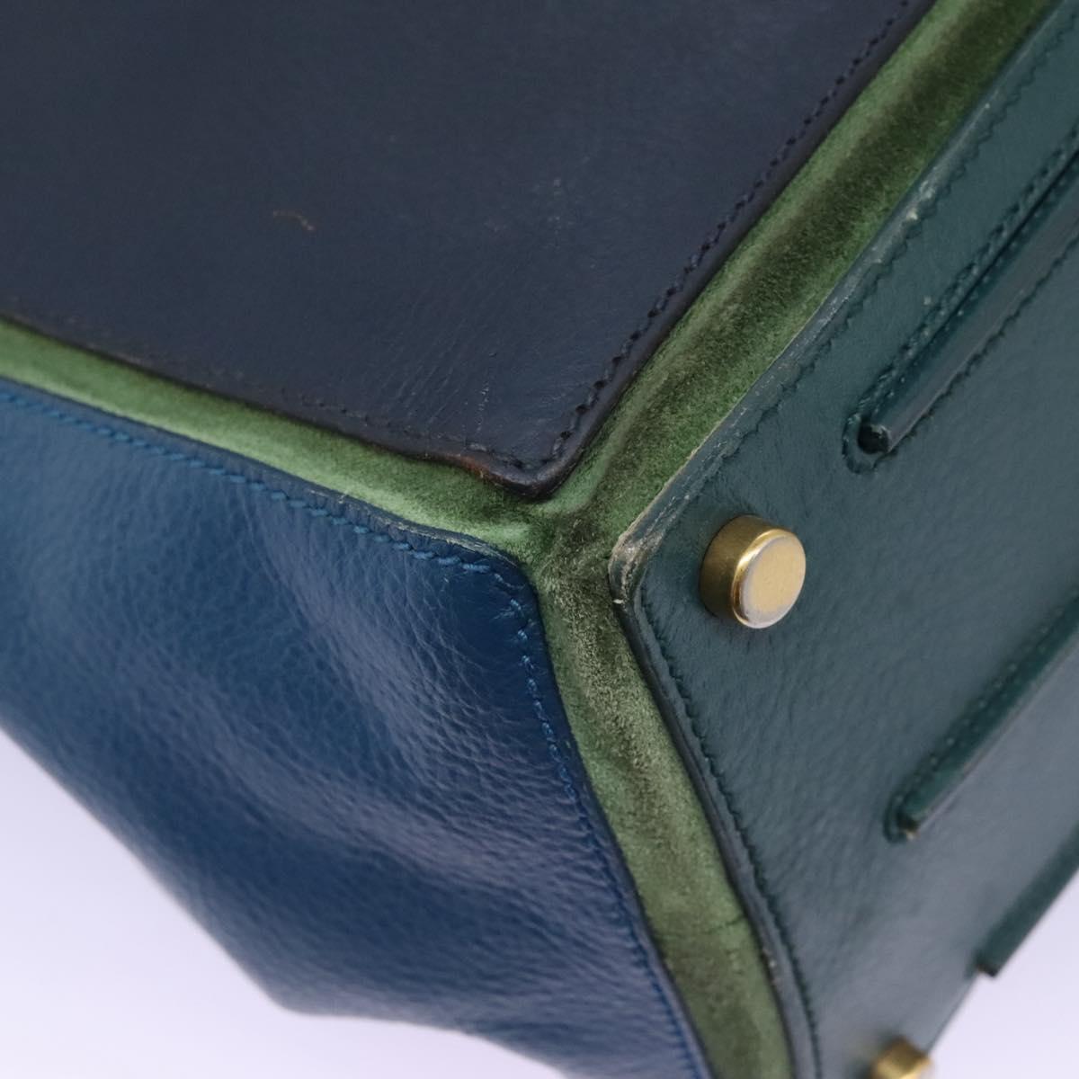 SAINT LAURENT Hand Bag Leather Navy Gold 197149 Auth BA2091