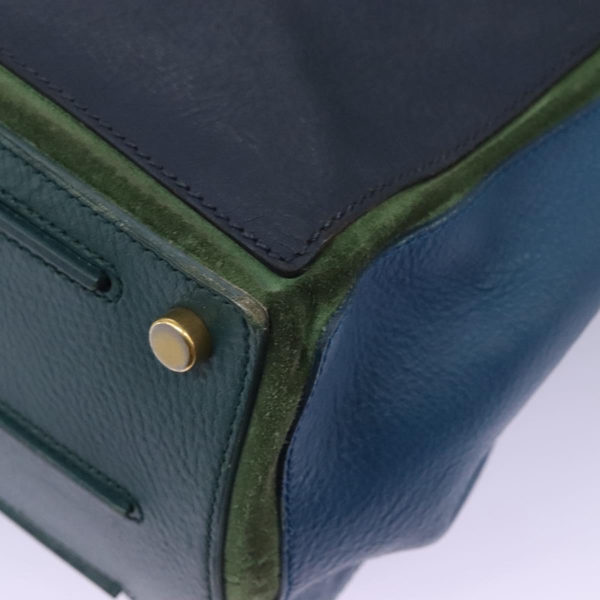 SAINT LAURENT Hand Bag Leather Navy Gold 197149 Auth BA2091