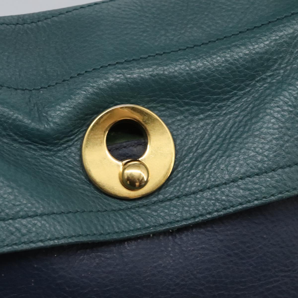 SAINT LAURENT Hand Bag Leather Navy Gold 197149 Auth BA2091