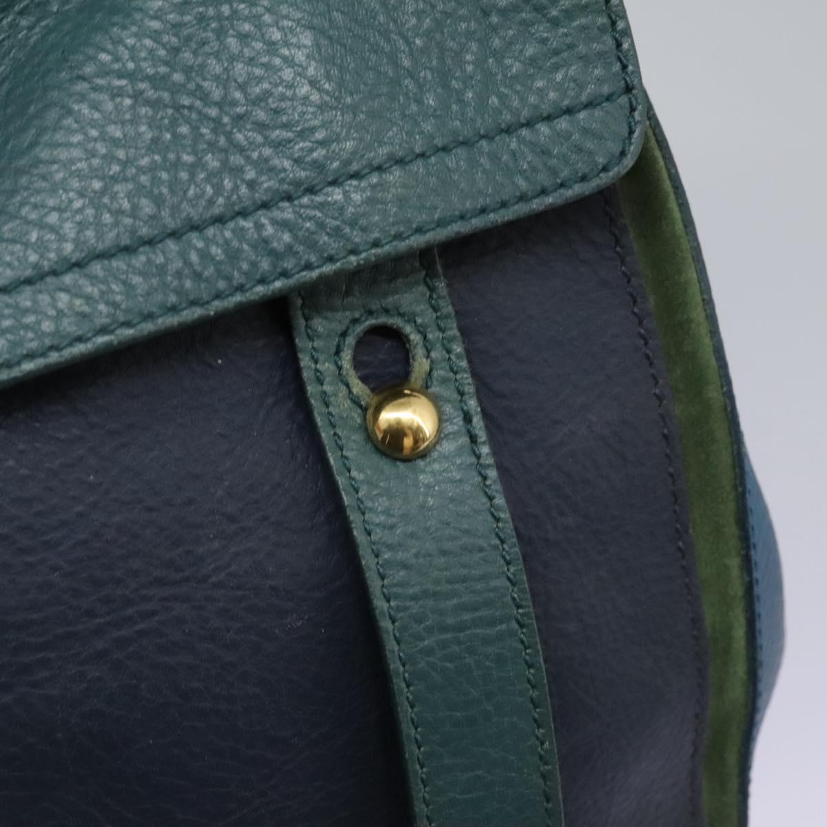 SAINT LAURENT Hand Bag Leather Navy Gold 197149 Auth BA2091