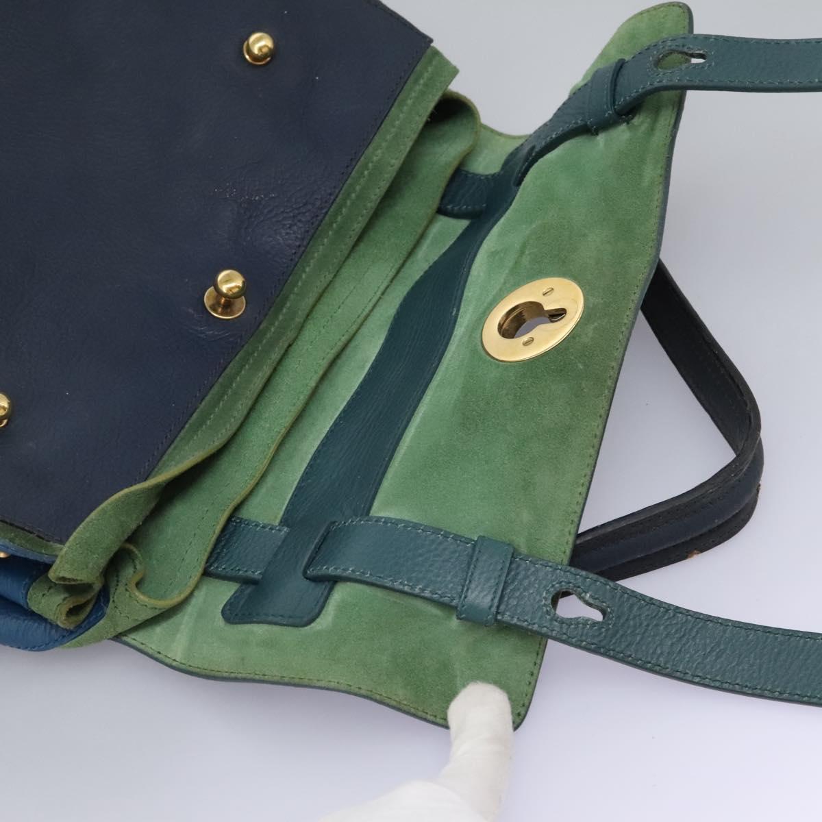 SAINT LAURENT Hand Bag Leather Navy Gold 197149 Auth BA2091