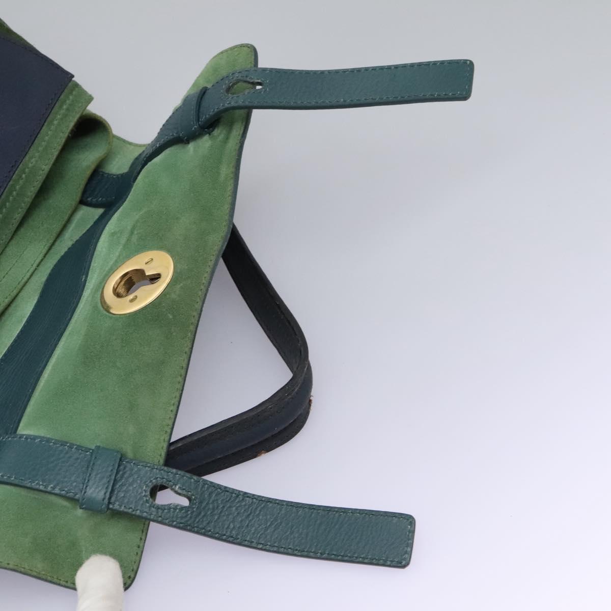 SAINT LAURENT Hand Bag Leather Navy Gold 197149 Auth BA2091