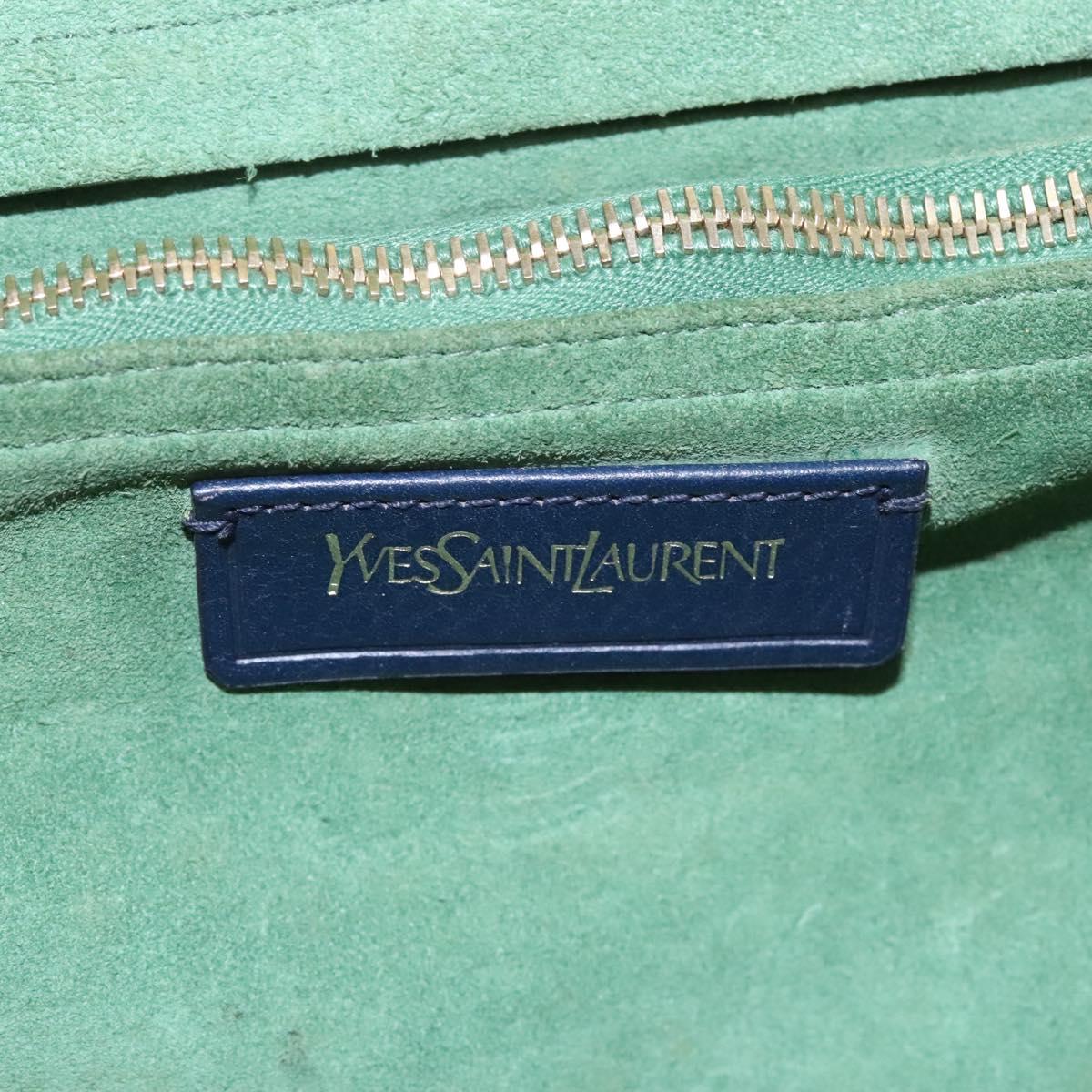 SAINT LAURENT Hand Bag Leather Navy Gold 197149 Auth BA2091