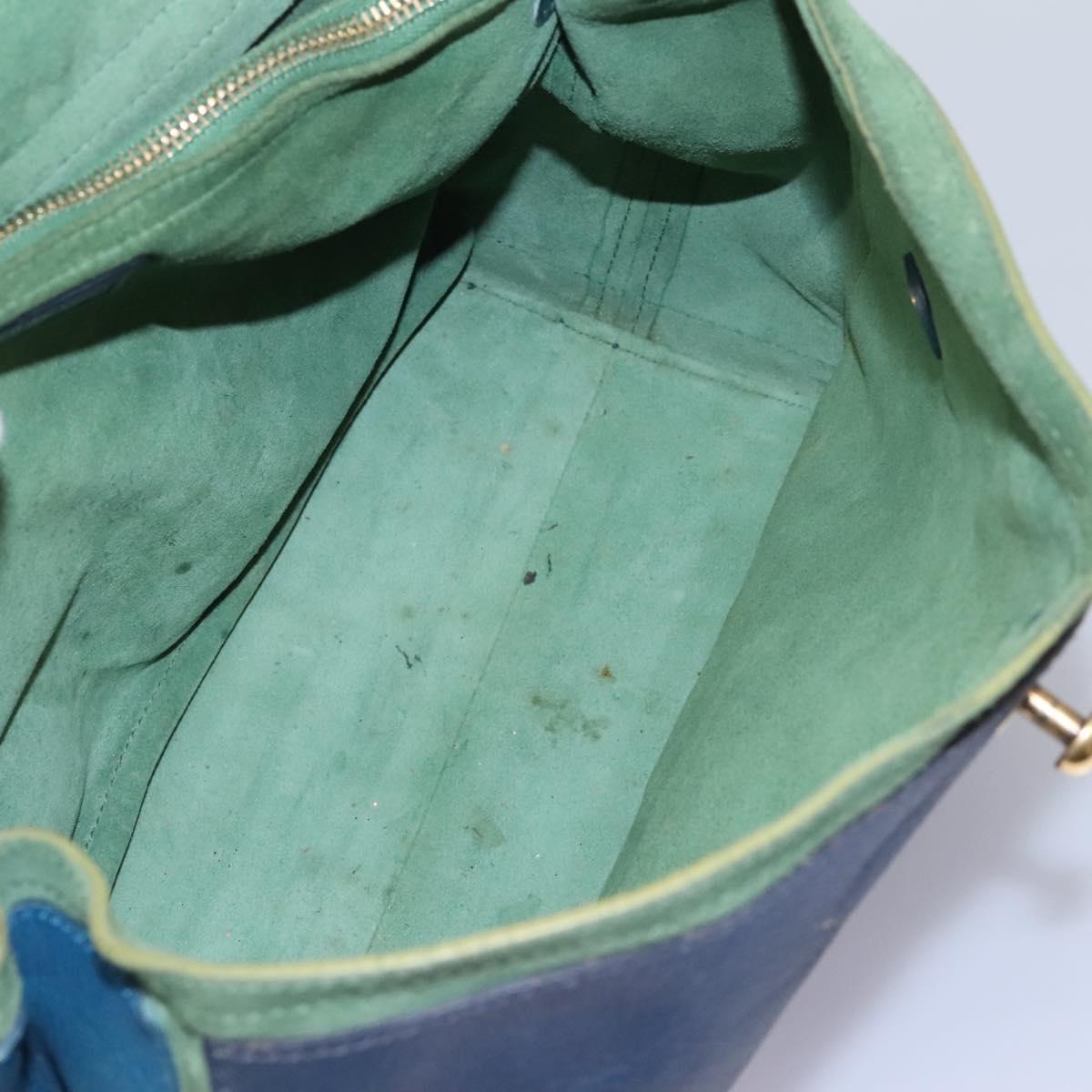 SAINT LAURENT Hand Bag Leather Navy Gold 197149 Auth BA2091