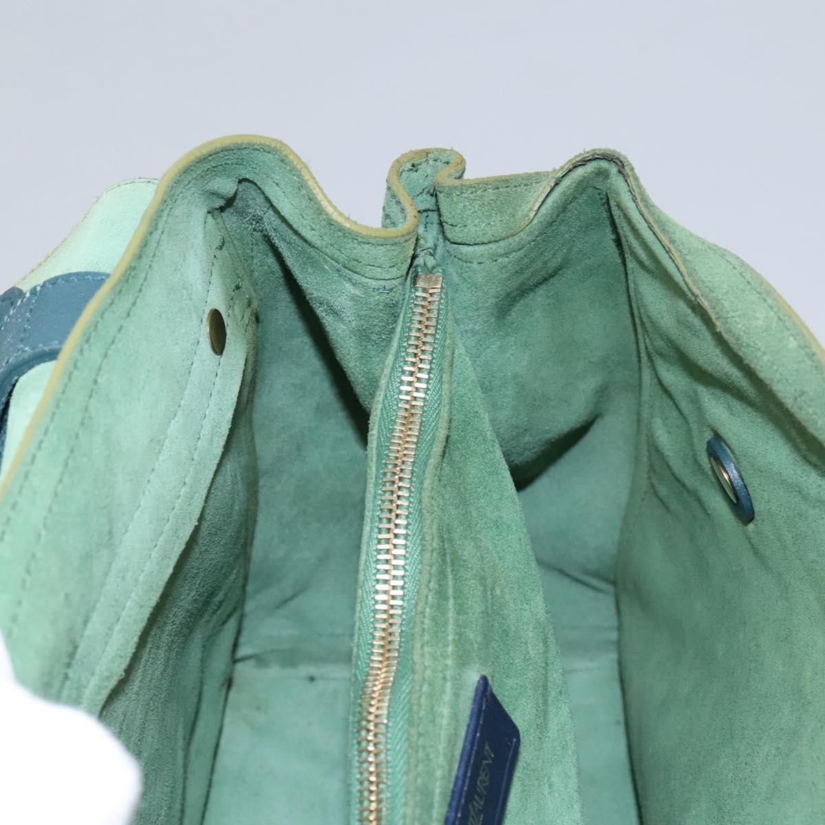 SAINT LAURENT Hand Bag Leather Navy Gold 197149 Auth BA2091