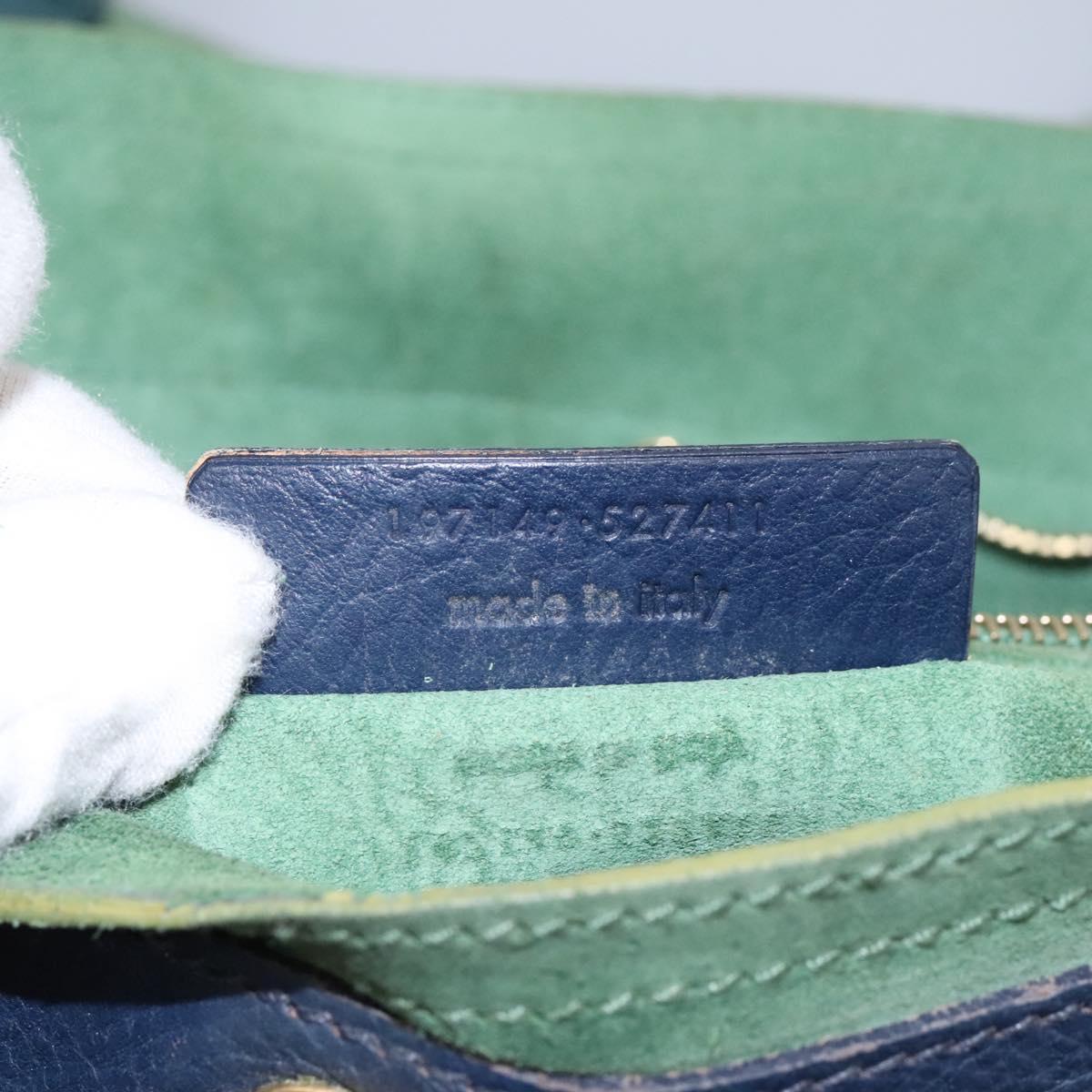 SAINT LAURENT Hand Bag Leather Navy Gold 197149 Auth BA2091