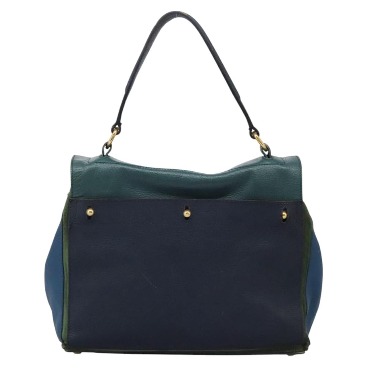 SAINT LAURENT Hand Bag Leather Navy Gold 197149 Auth BA2091