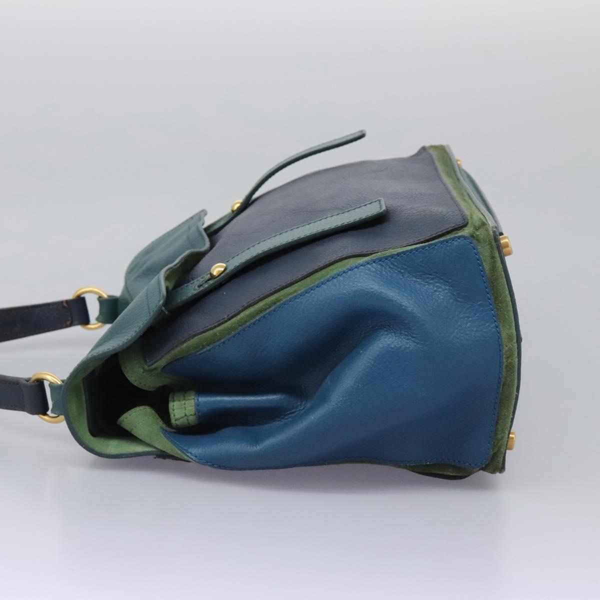 SAINT LAURENT Hand Bag Leather Navy Gold 197149 Auth BA2091