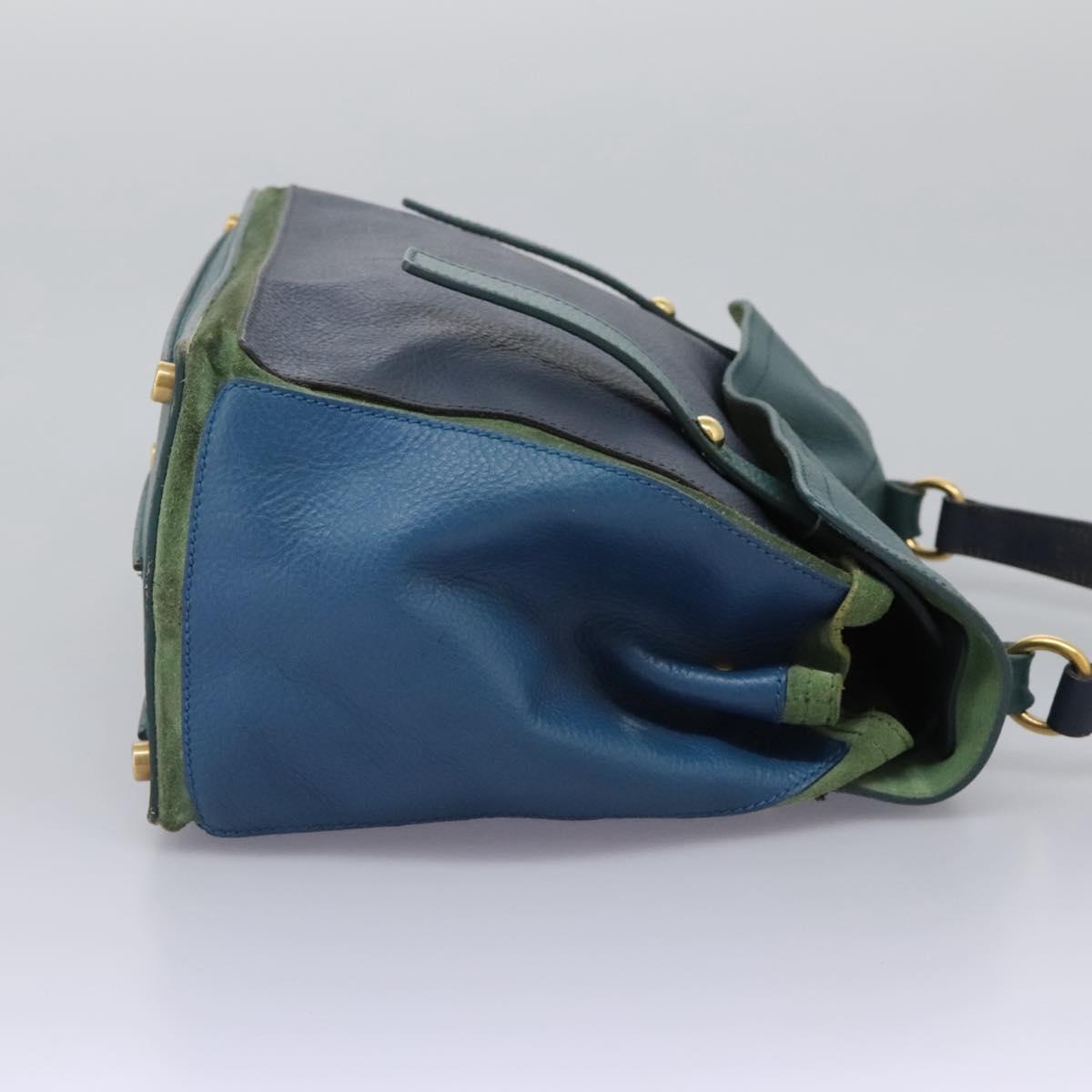 SAINT LAURENT Hand Bag Leather Navy Gold 197149 Auth BA2091