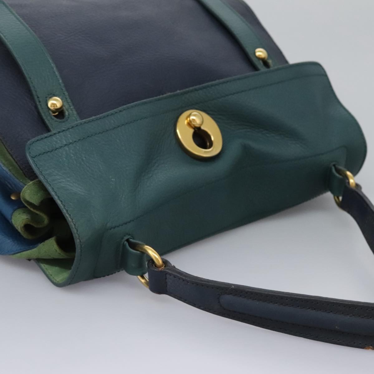 SAINT LAURENT Hand Bag Leather Navy Gold 197149 Auth BA2091