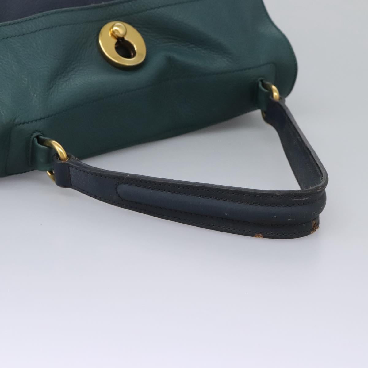 SAINT LAURENT Hand Bag Leather Navy Gold 197149 Auth BA2091