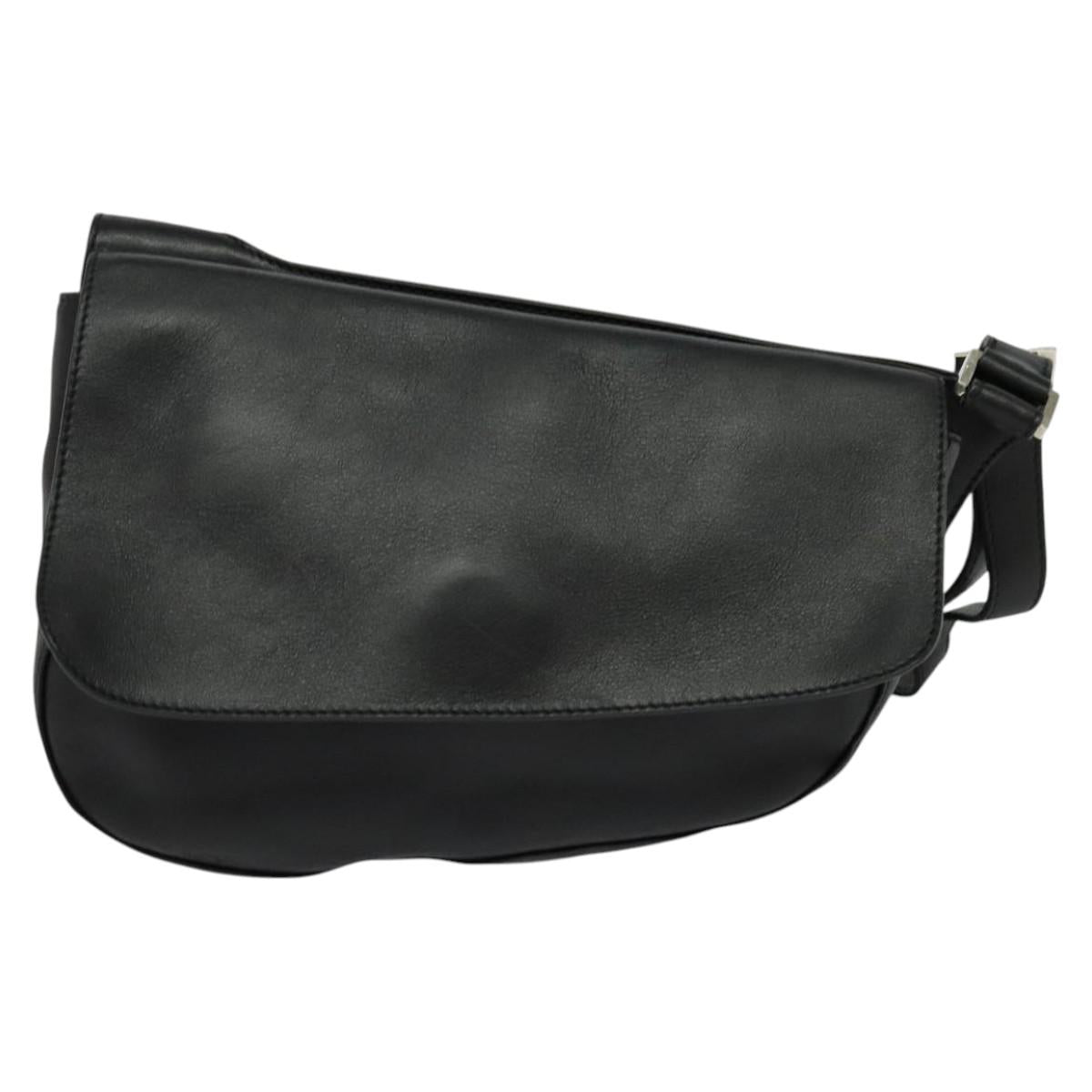 Salvatore Ferragamo Shoulder Bag Leather Black Silver Auth BA2098