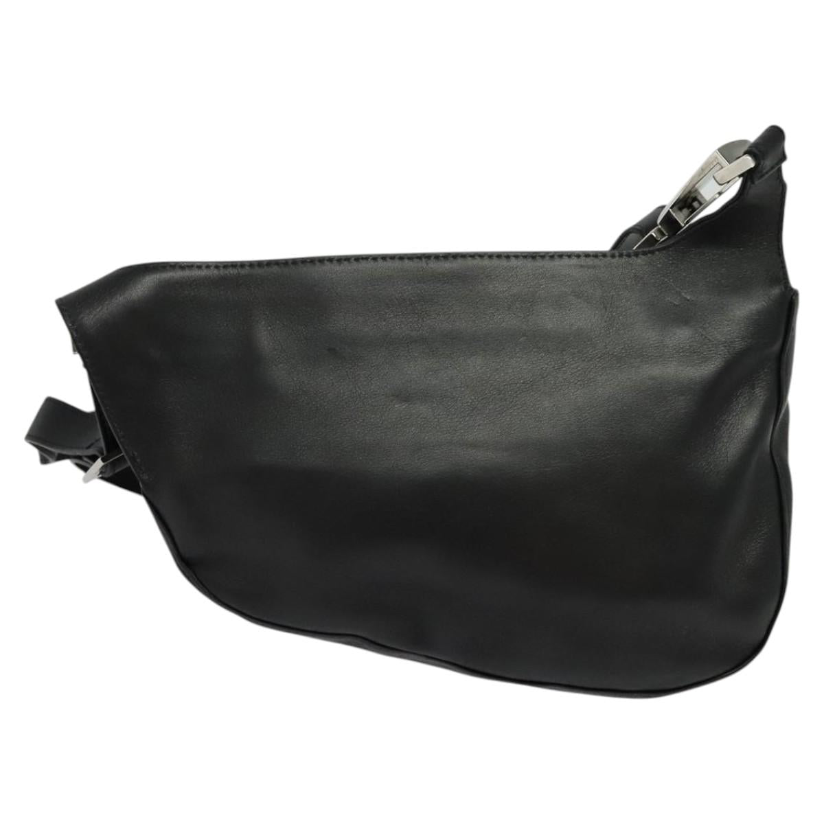 Salvatore Ferragamo Shoulder Bag Leather Black Silver Auth BA2098