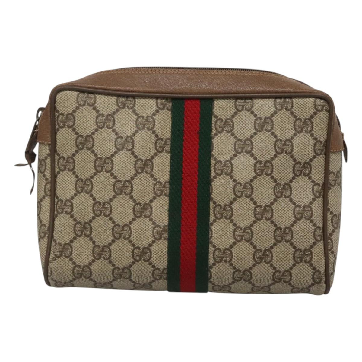 GUCCI GG Supreme Web Sherry Line Clutch Bag PVC Beige Red 89 01 012 Auth BA2108