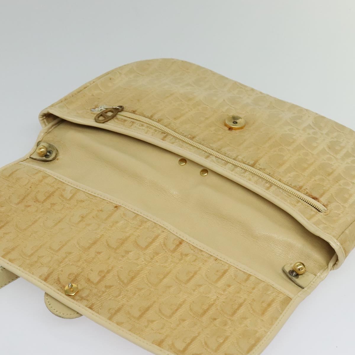 Christian Dior Trotter Canvas Shoulder Bag Beige Gold Auth BA2109