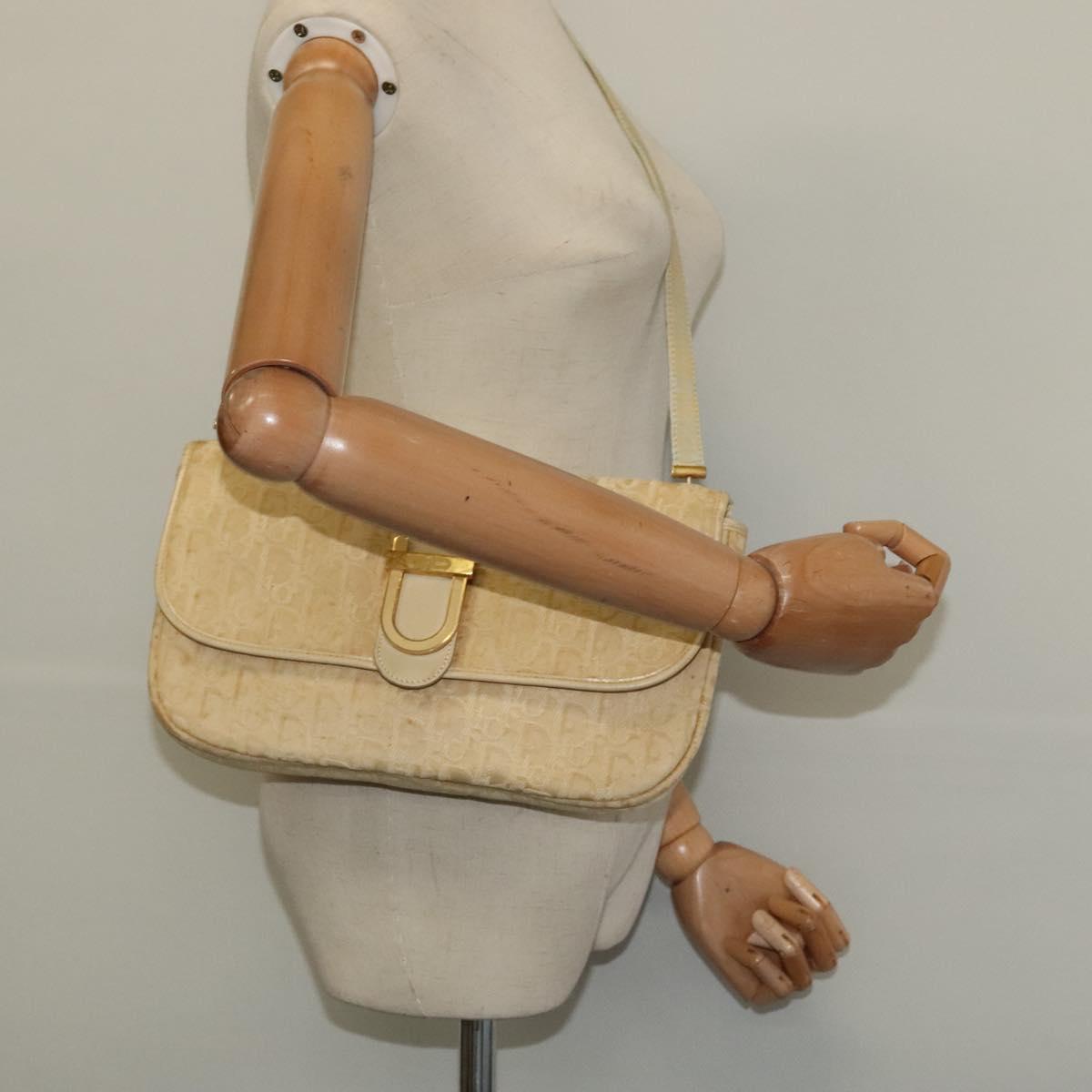 Christian Dior Trotter Canvas Shoulder Bag Beige Gold Auth BA2109
