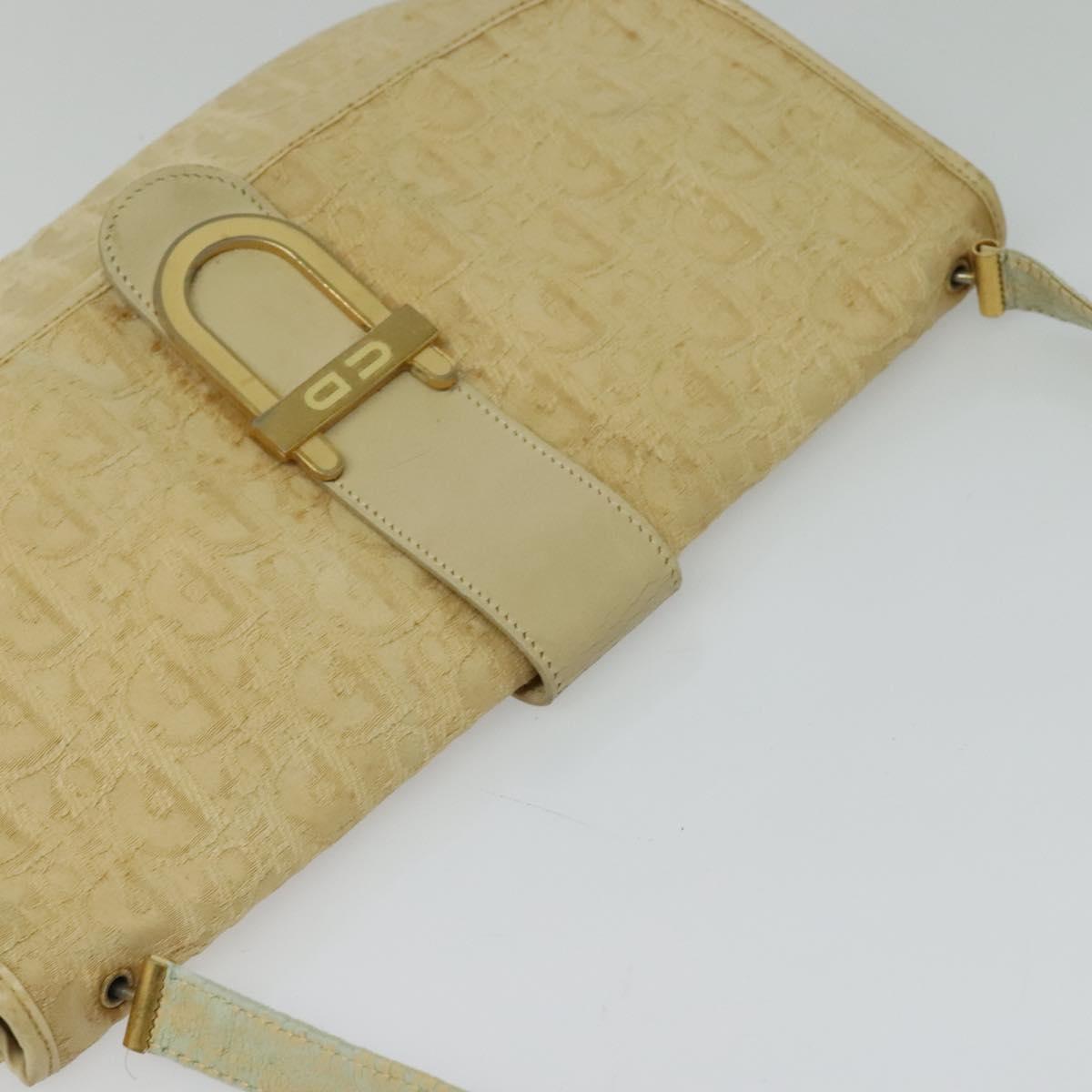 Christian Dior Trotter Canvas Shoulder Bag Beige Gold Auth BA2109