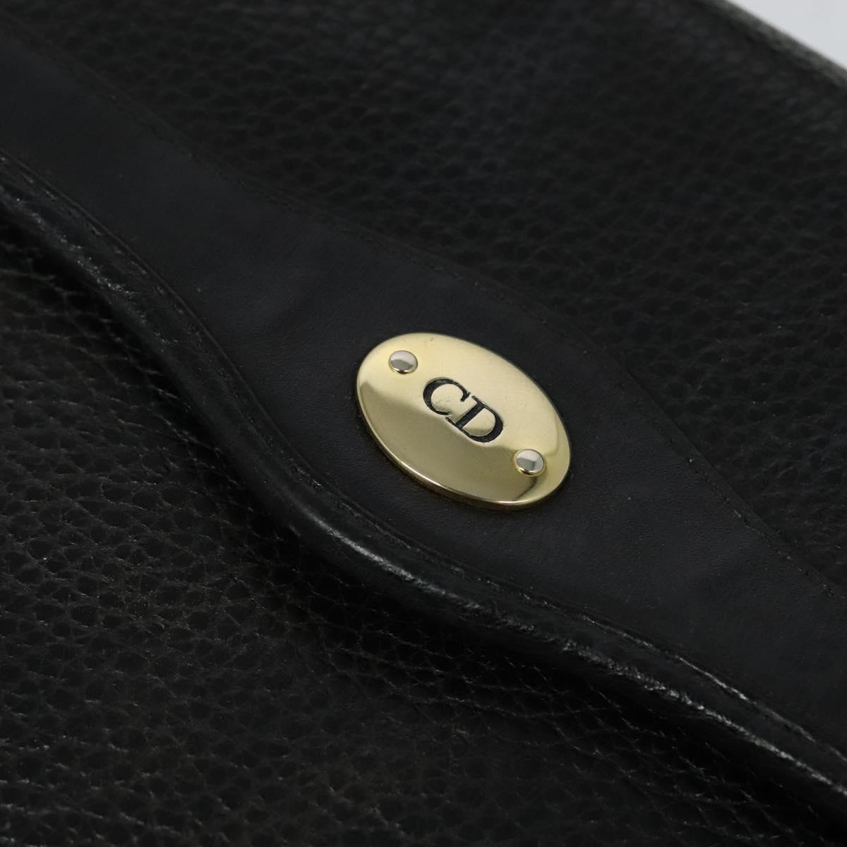 Christian Dior Hand Bag Leather 2way Black Gold Auth BA2129