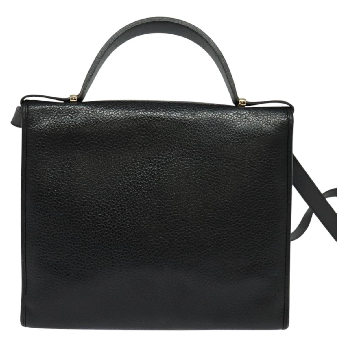 Christian Dior Hand Bag Leather 2way Black Gold Auth BA2129