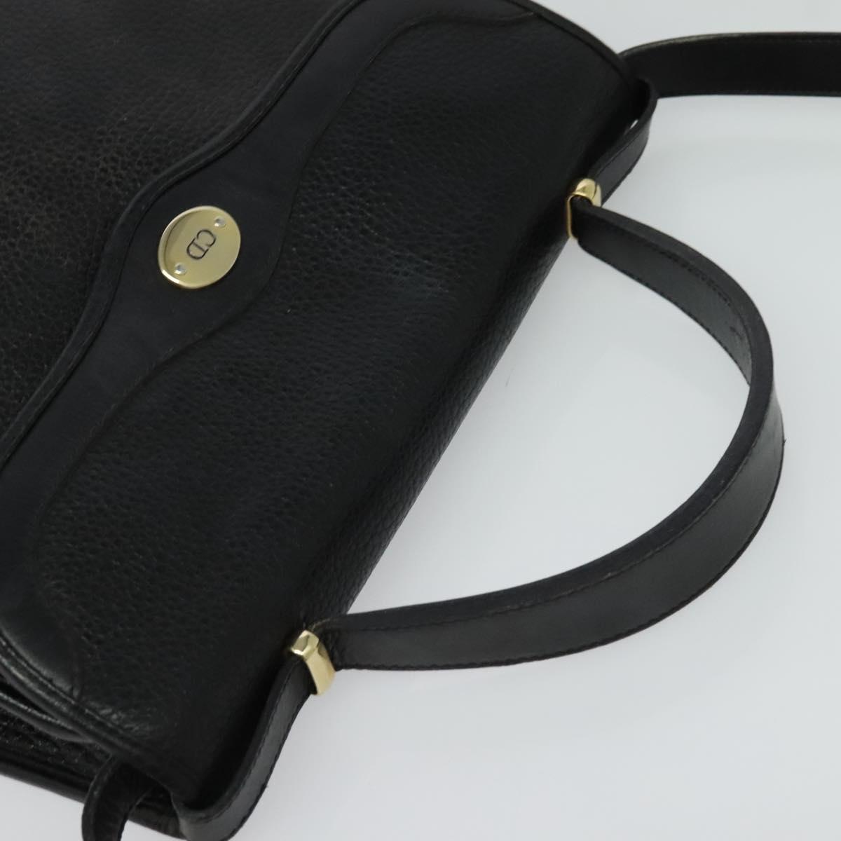 Christian Dior Hand Bag Leather 2way Black Gold Auth BA2129