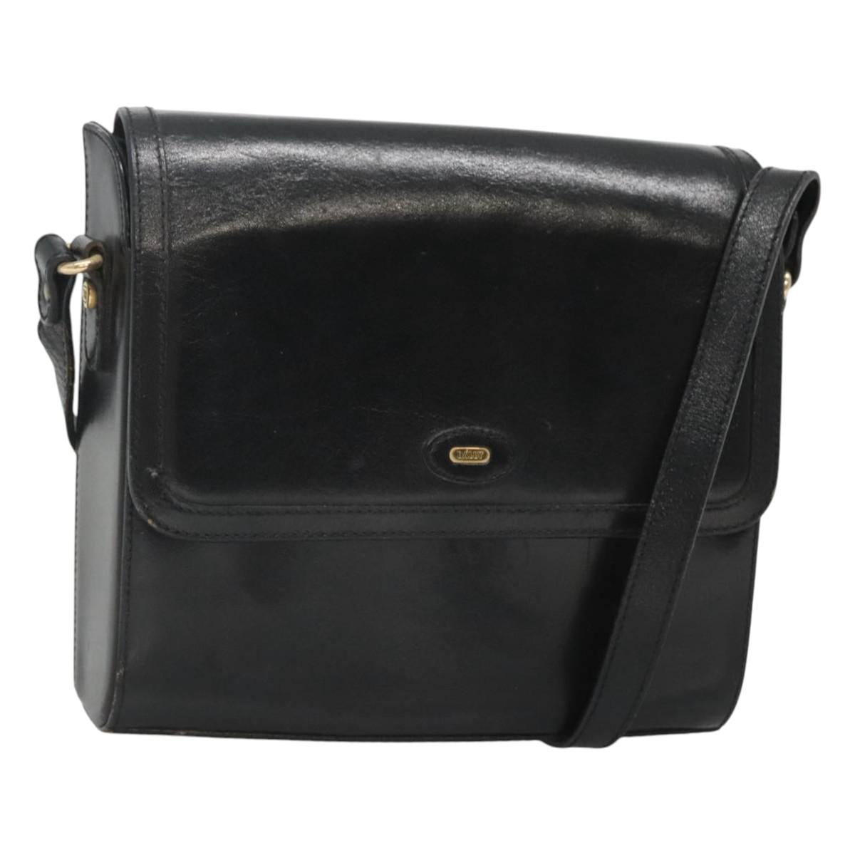 BALLY Shoulder Bag Leather Black Gold Auth BA2151