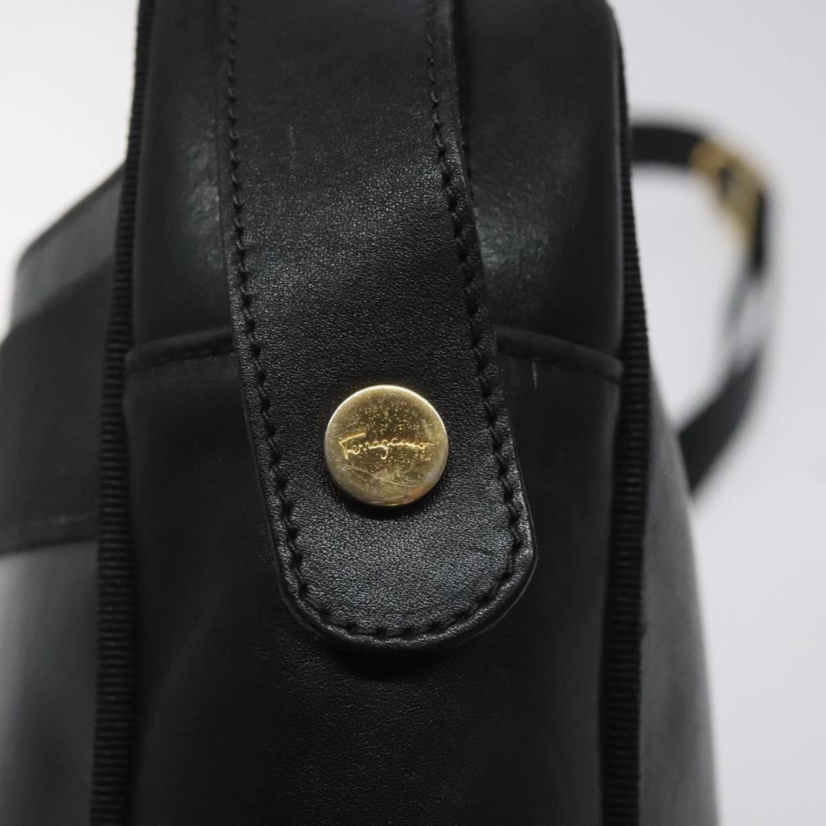 Salvatore Ferragamo Shoulder Bag Leather Black Gold Auth BA2152