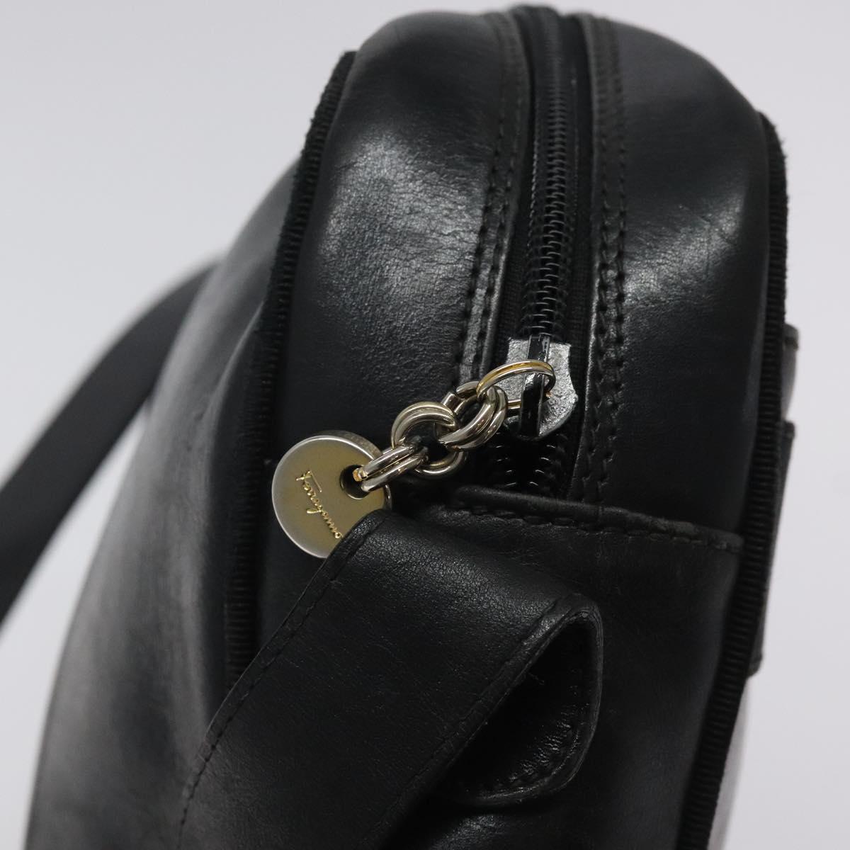 Salvatore Ferragamo Shoulder Bag Leather Black Gold Auth BA2152