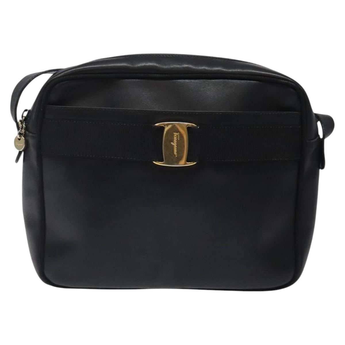 Salvatore Ferragamo Shoulder Bag Leather Black Gold Auth BA2152