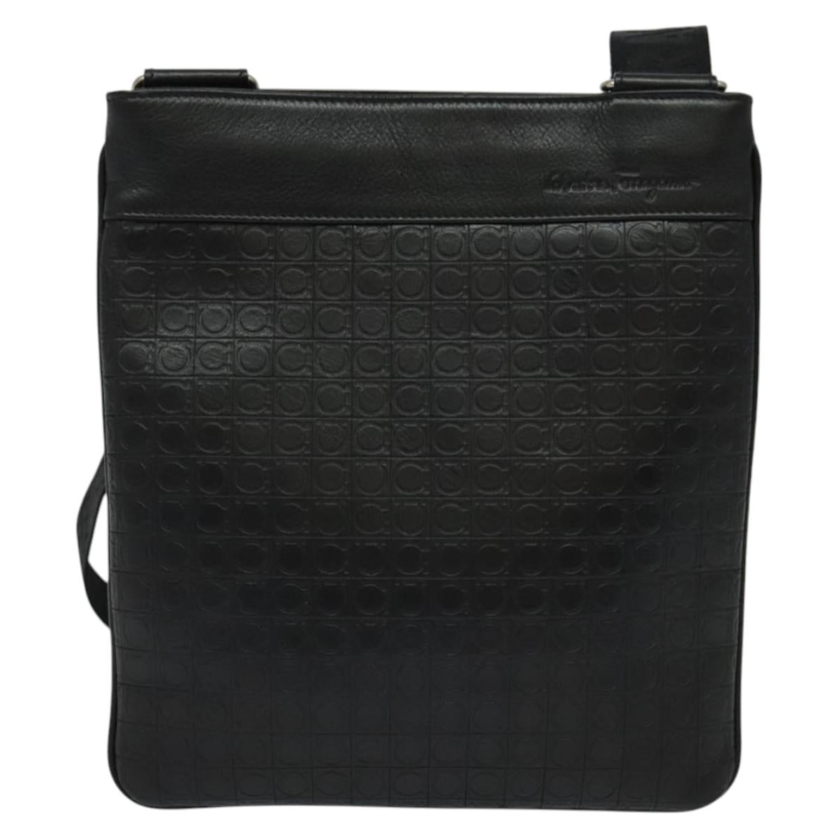 Salvatore Ferragamo Shoulder Bag Leather Black Silver Auth BA2153