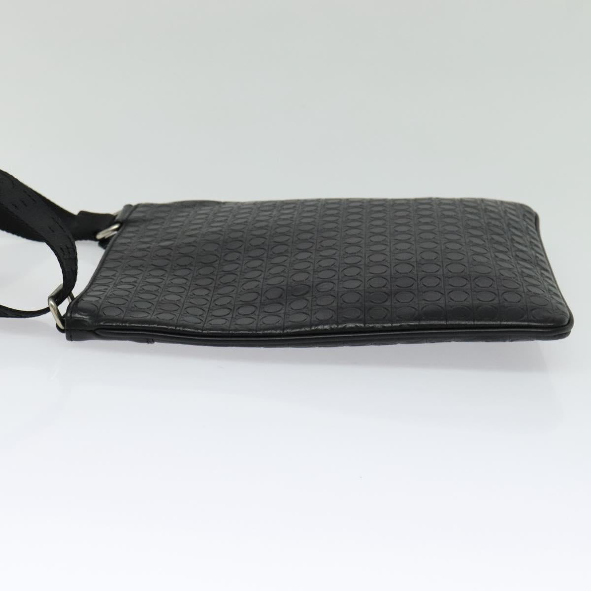 Salvatore Ferragamo Shoulder Bag Leather Black Silver Auth BA2153