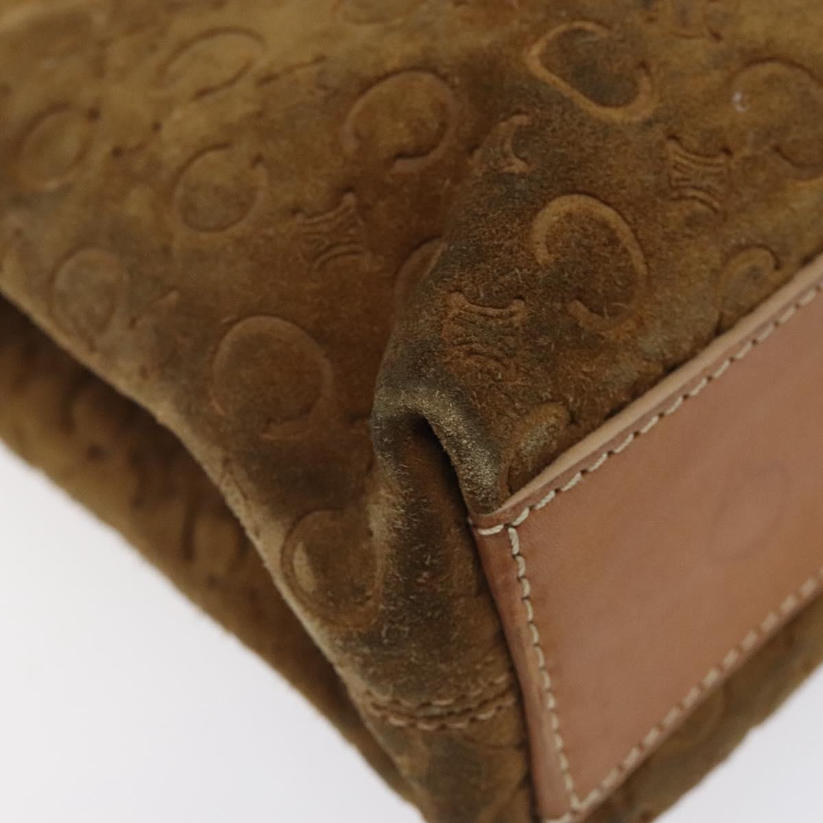 CELINE Macadam Canvas Hand Bag Suede Brown Gold Auth BA2154
