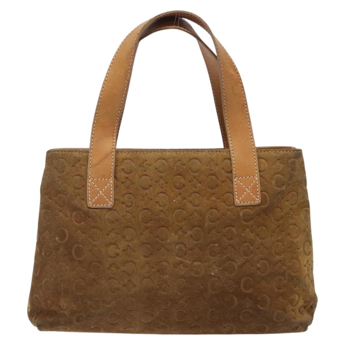 CELINE Macadam Canvas Hand Bag Suede Brown Gold Auth BA2154