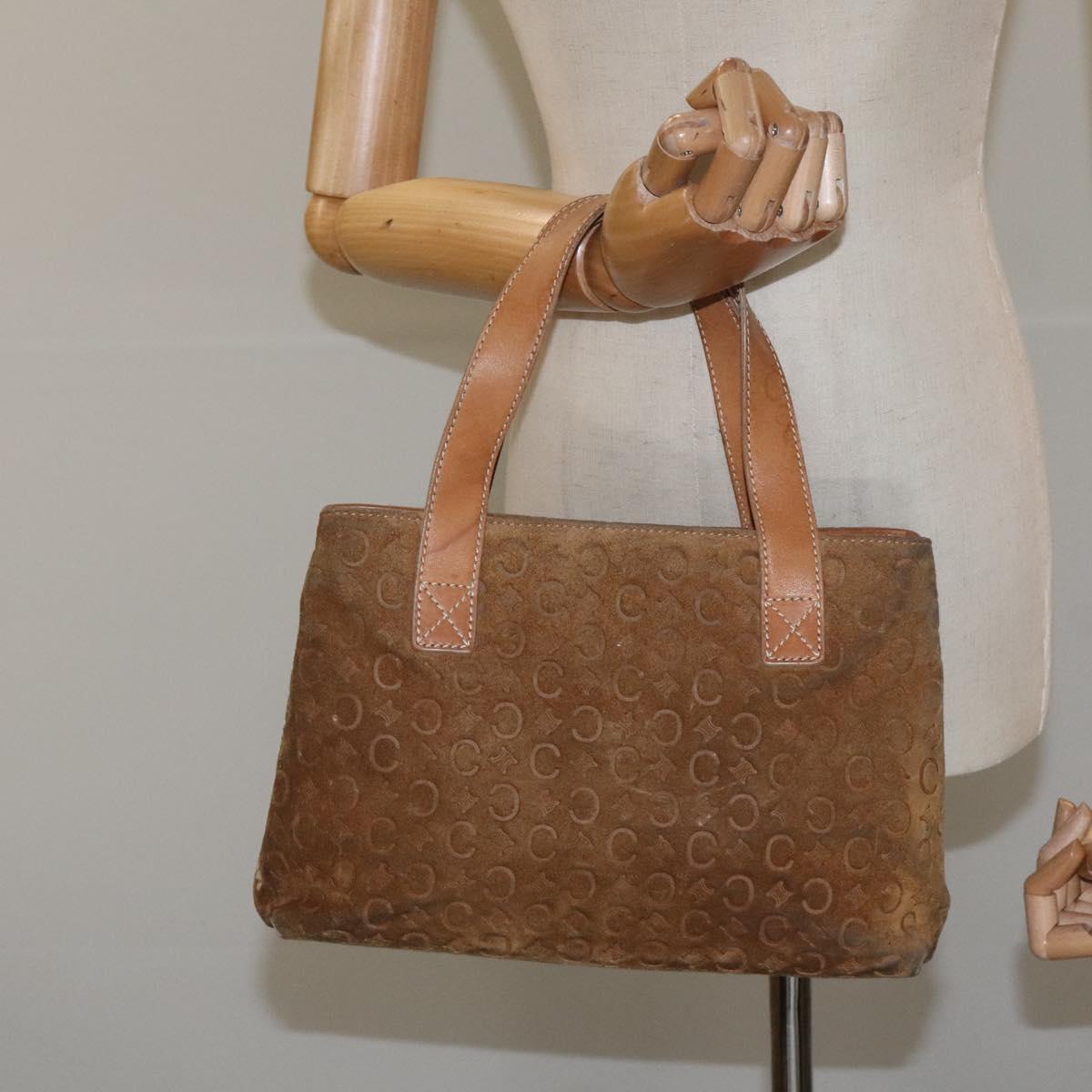 CELINE Macadam Canvas Hand Bag Suede Brown Gold Auth BA2154