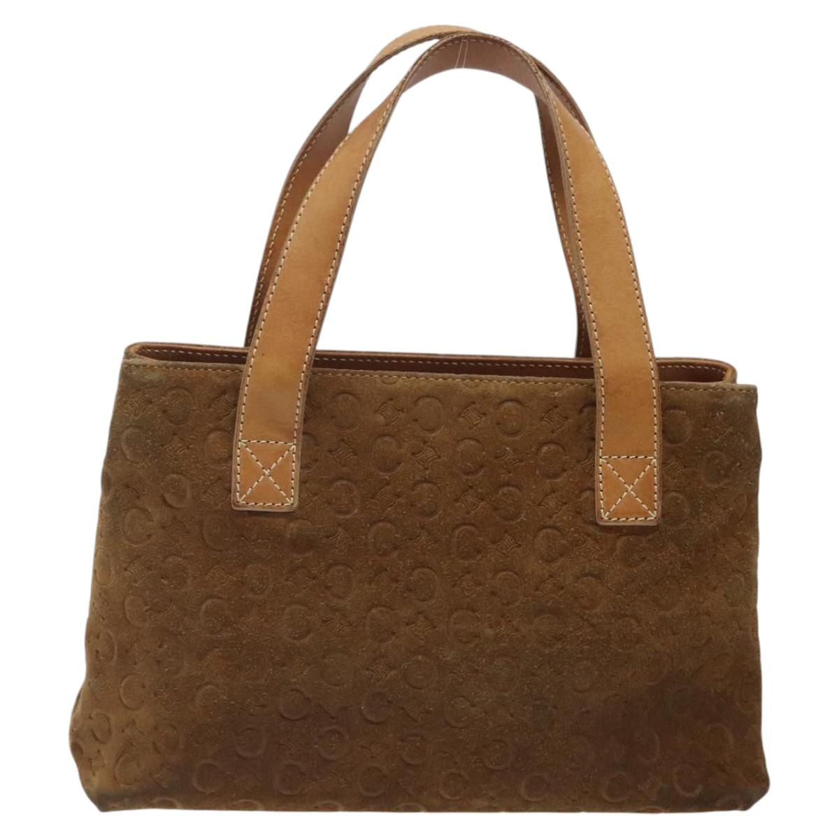 CELINE Macadam Canvas Hand Bag Suede Brown Gold Auth BA2154