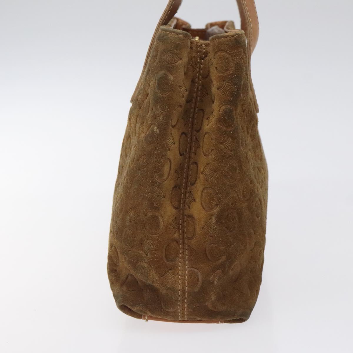 CELINE Macadam Canvas Hand Bag Suede Brown Gold Auth BA2154