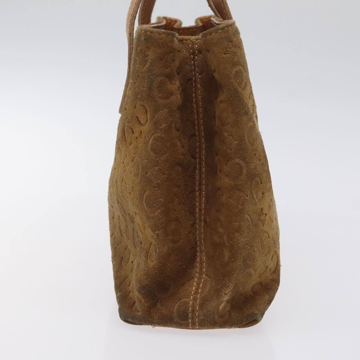 CELINE Macadam Canvas Hand Bag Suede Brown Gold Auth BA2154
