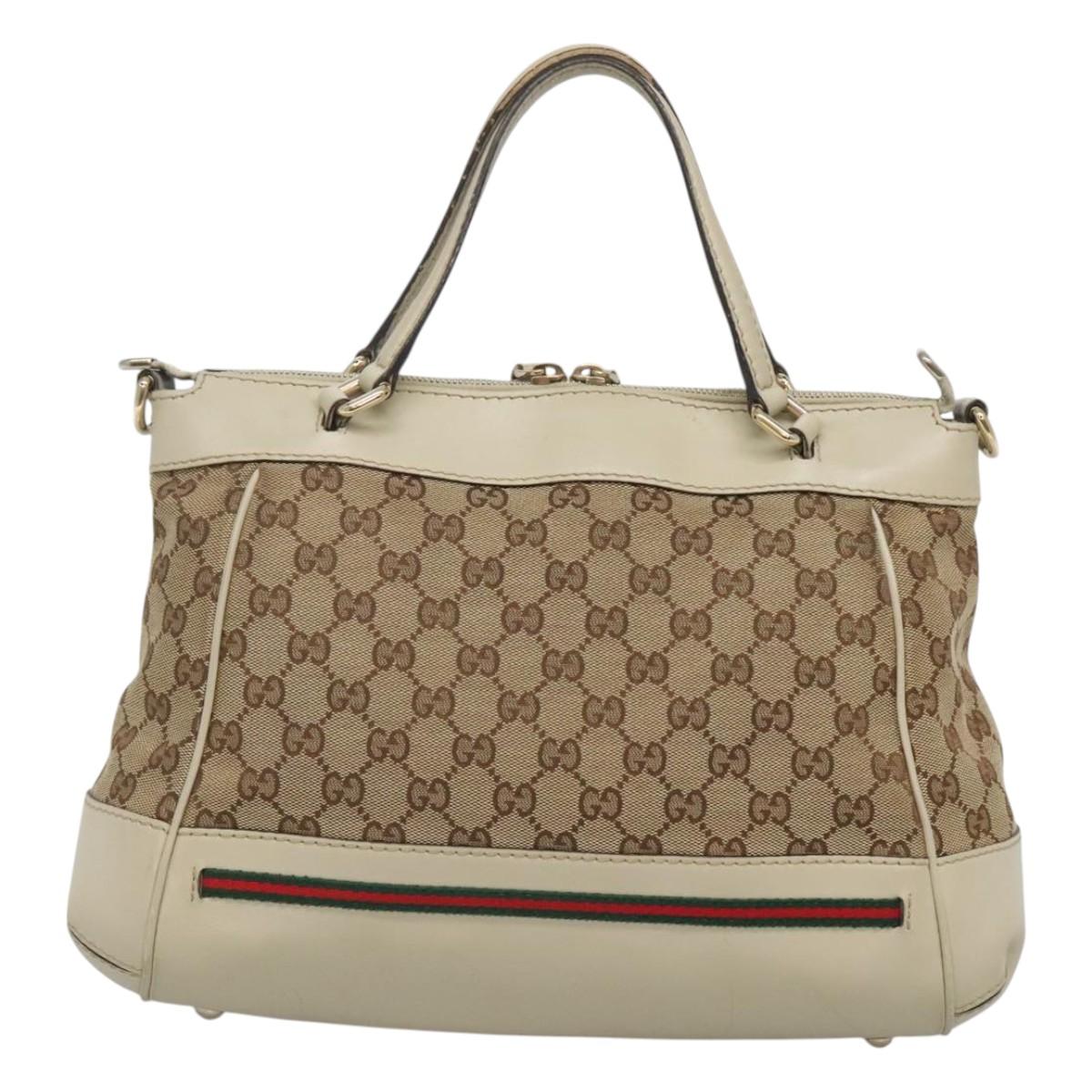 GUCCI GG Canvas Web Sherry Line Hand Bag 2way Beige Gold 269894 Auth BA2226