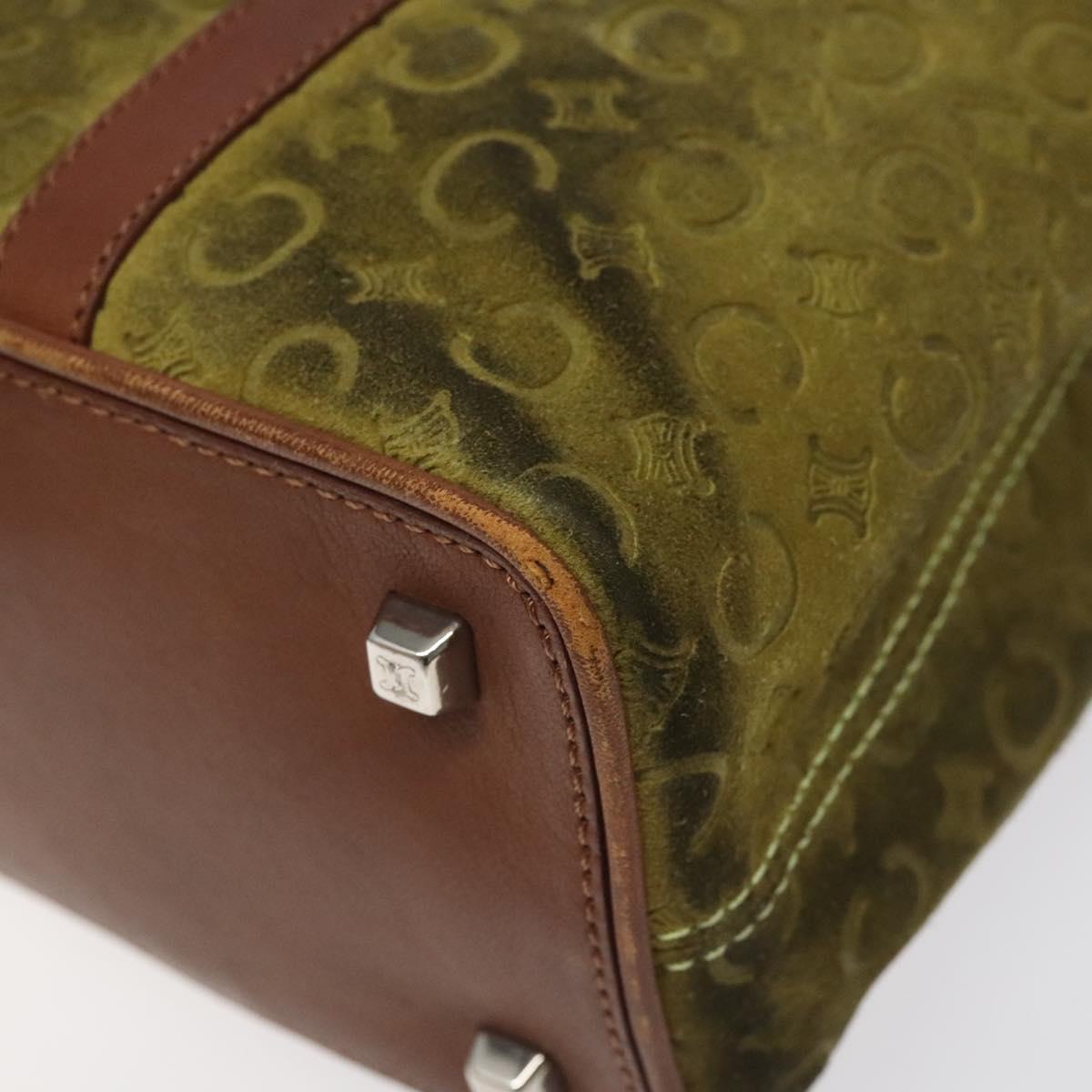 CELINE C Macadam Canvas Hand Bag Suede Green Gold Auth BA2228