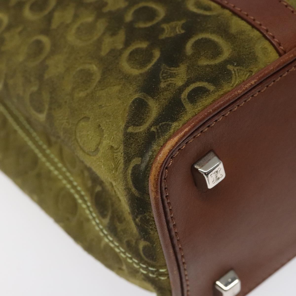 CELINE C Macadam Canvas Hand Bag Suede Green Gold Auth BA2228