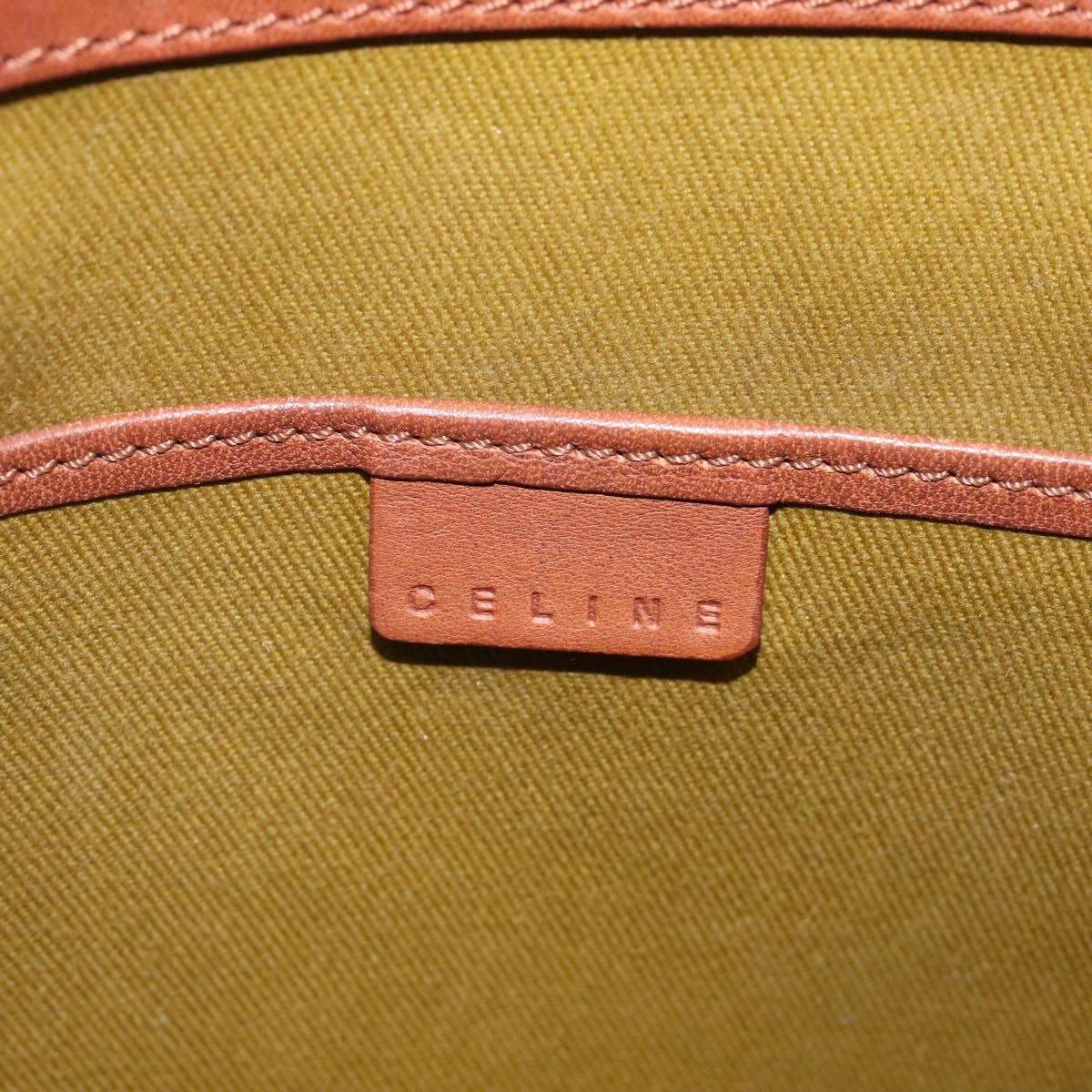 CELINE C Macadam Canvas Hand Bag Suede Green Gold Auth BA2228